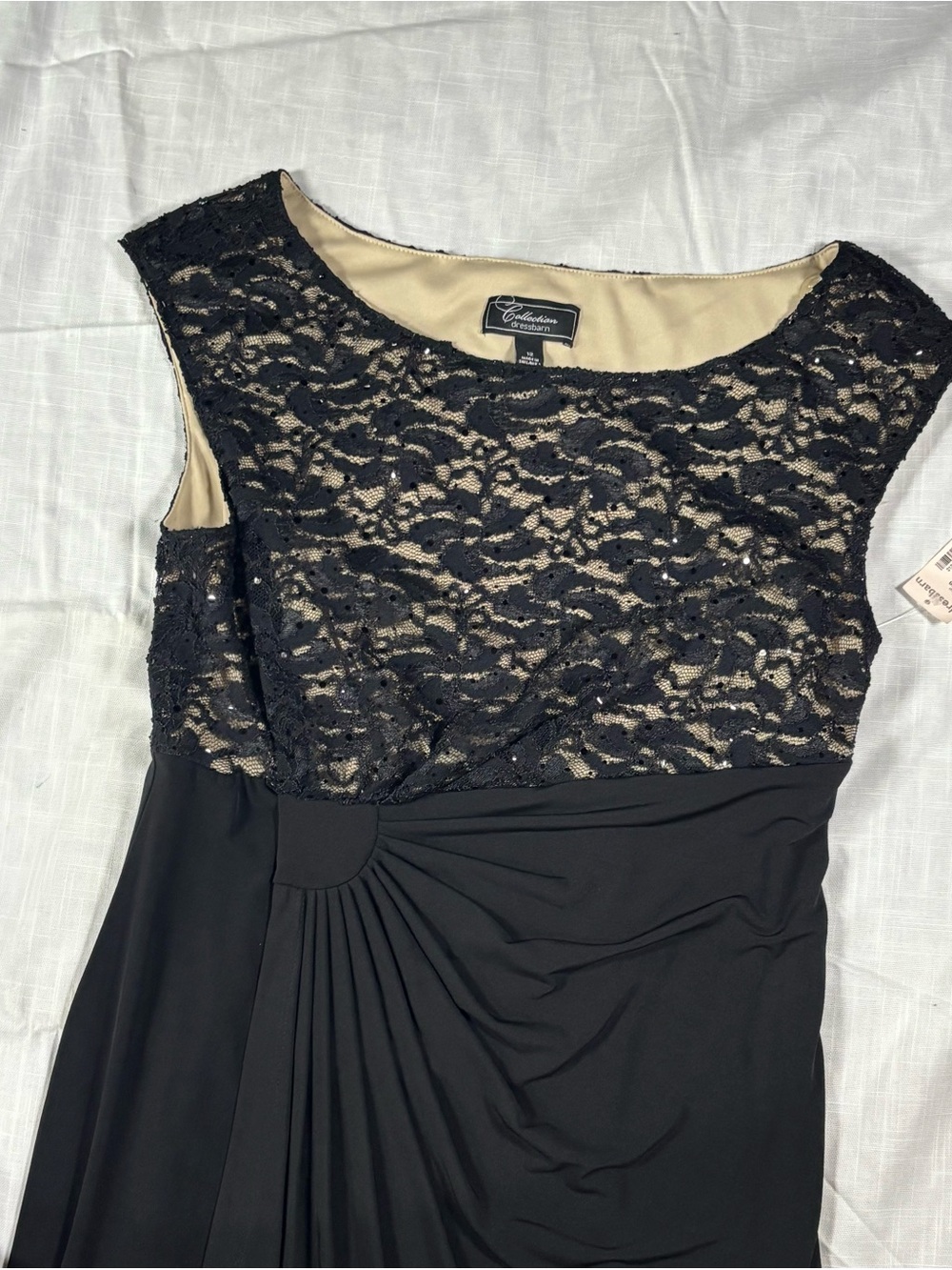 dressbarn Black Lace Midi Dress with Nude Lining